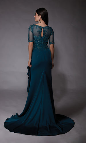 Formal Dress: 27477. Long Crepe Dress, Illusion Neckline, Straight