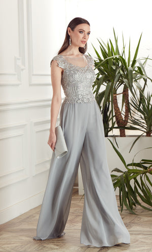 Formal Dress: 27488. Long Formal Playsuit, Illusion Neckline, Jumpsuit