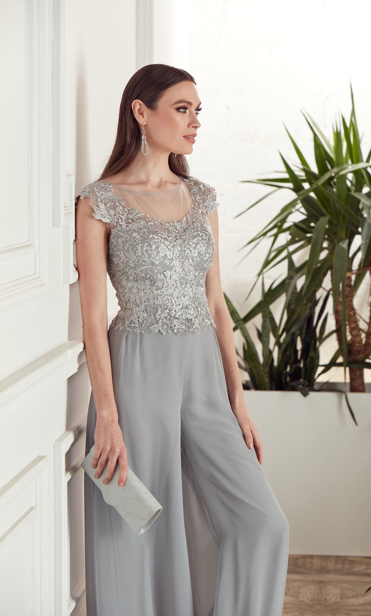 Formal Dress: 27488. Long Formal Playsuit, Illusion Neckline, Jumpsuit