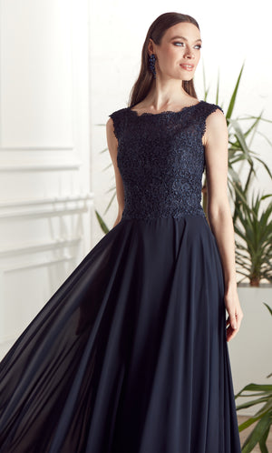 Formal Dress: 27504. Long Formal Dress, Illusion Neckline, Flowy