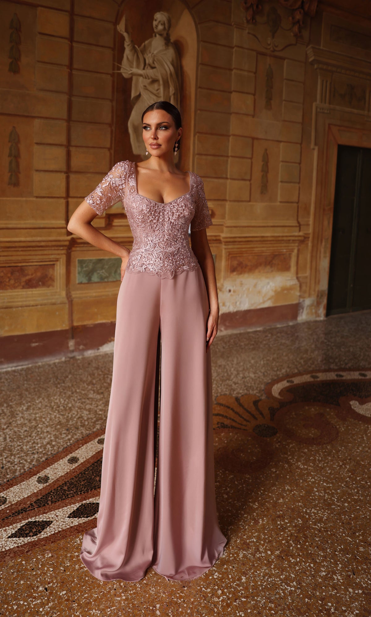 Formal Dress: 27564. Long, V-neck, Jumpsuit, Closed Back