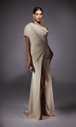 Formal Dress: 27652. Long, One Shoulder, Straight, Closed Back