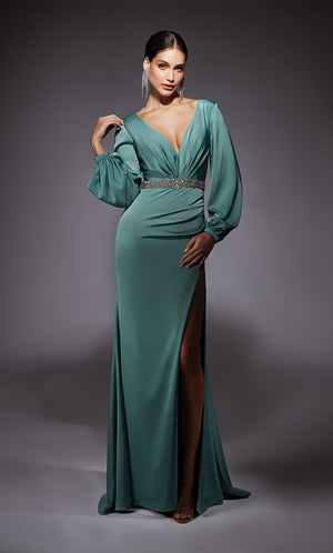 Formal Dress: 27696. Long, V-neck, Straight, V Shaped Back