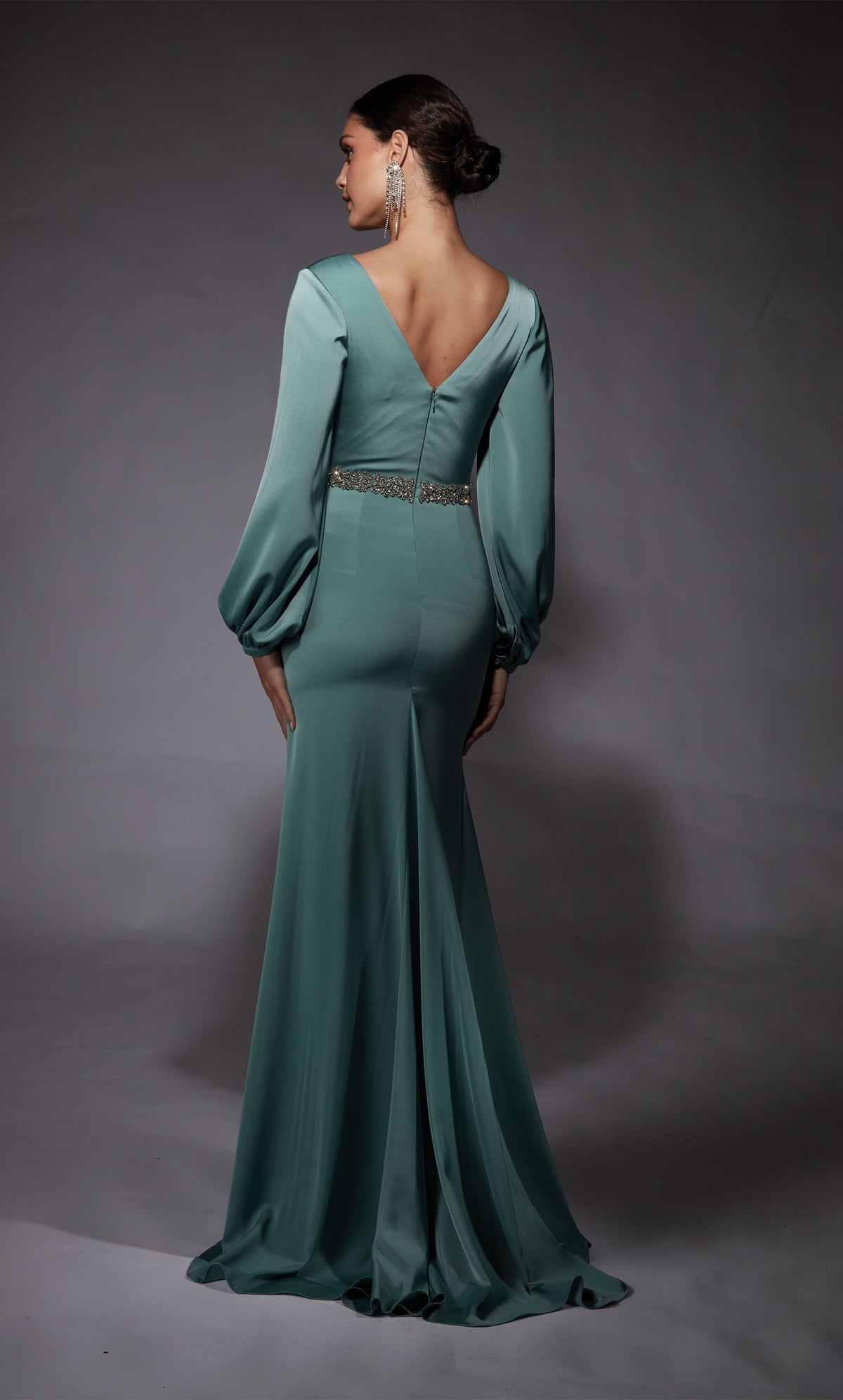 Formal Dress: 27696. Long, V-neck, Straight, V Shaped Back