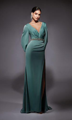 Formal Dress: 27696. Long, V-neck, Straight, V Shaped Back