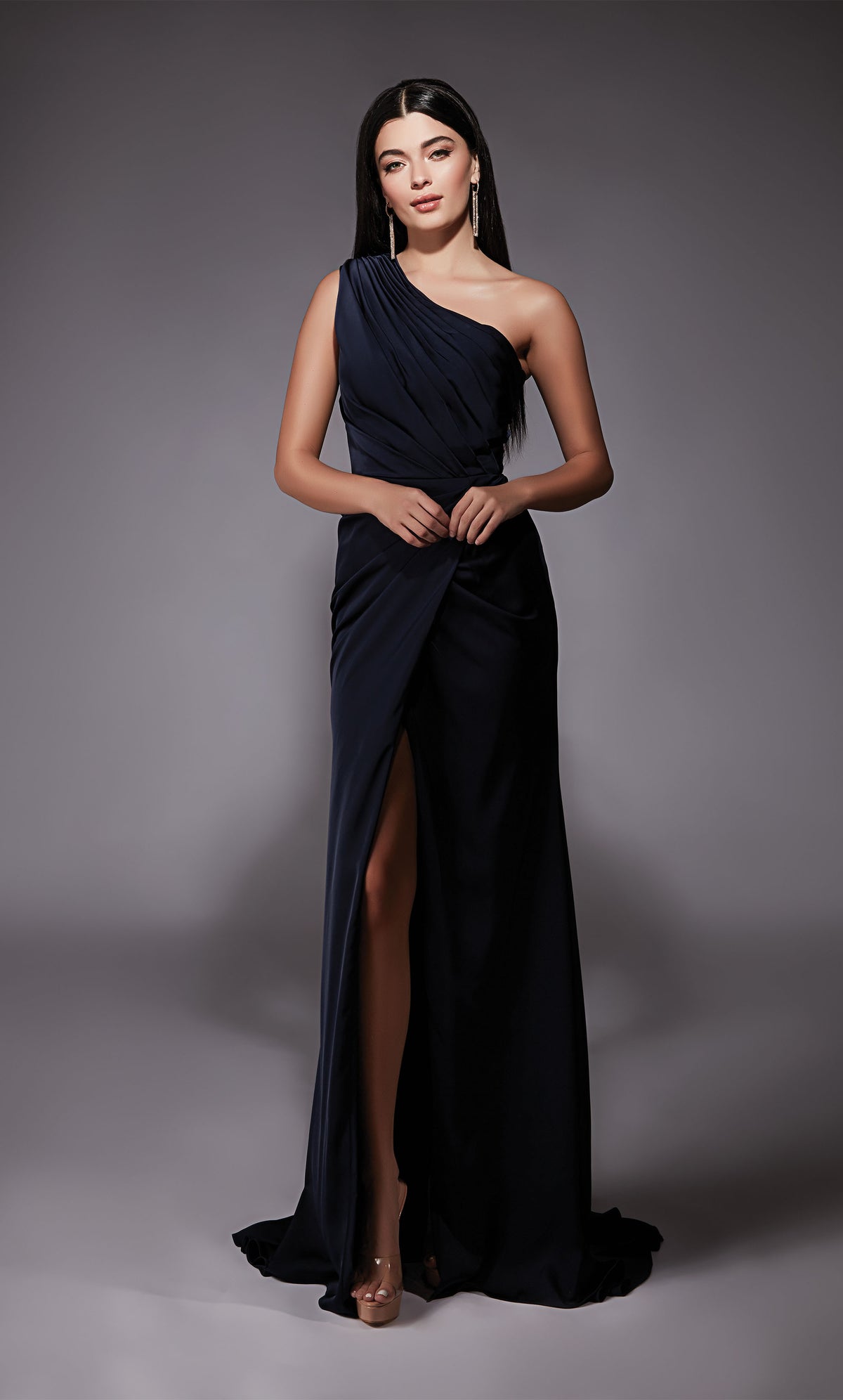 Formal Dress: 27697. Long, One Shoulder, Straight, Closed Back