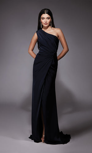 Formal Dress: 27697. Long, One Shoulder, Straight, Closed Back