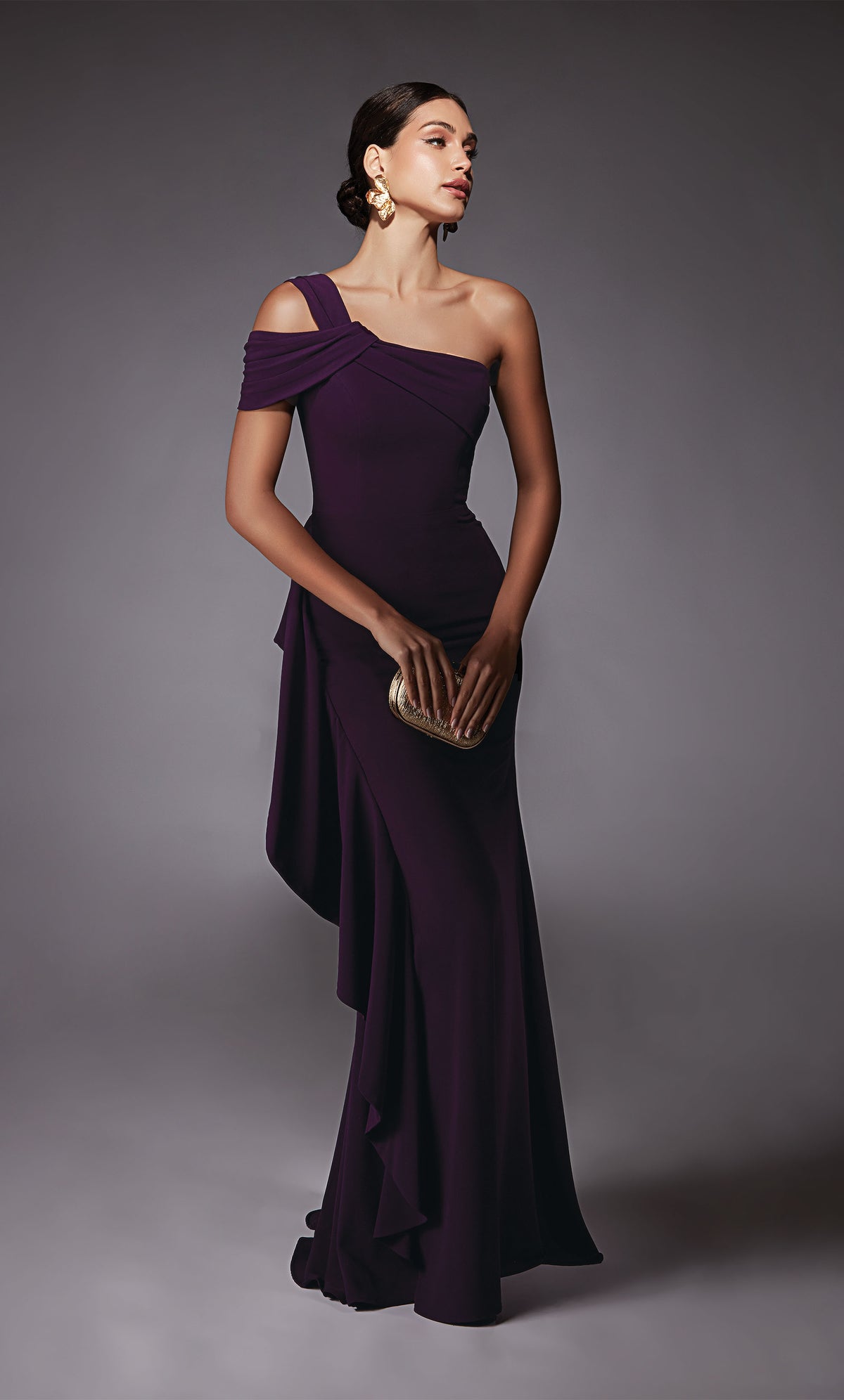 Formal Dress: 27705. Long, One Shoulder, Straight, Closed Back