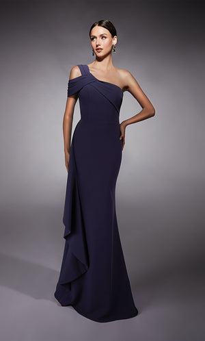 Formal Dress: 27705. Long, One Shoulder, Straight, Closed Back