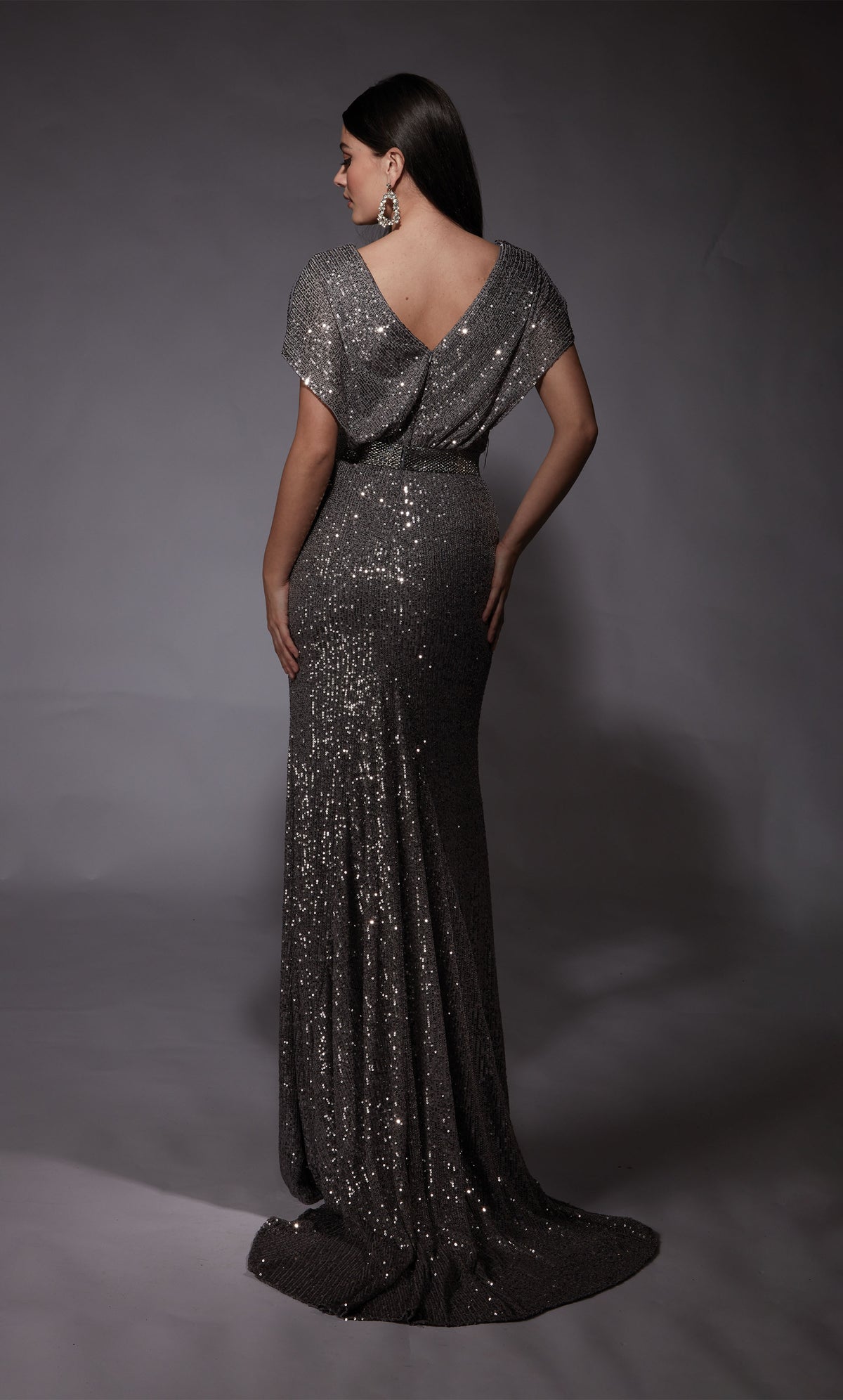 Formal Dress: 27708. Long, V-neck, Straight, V Shaped Back