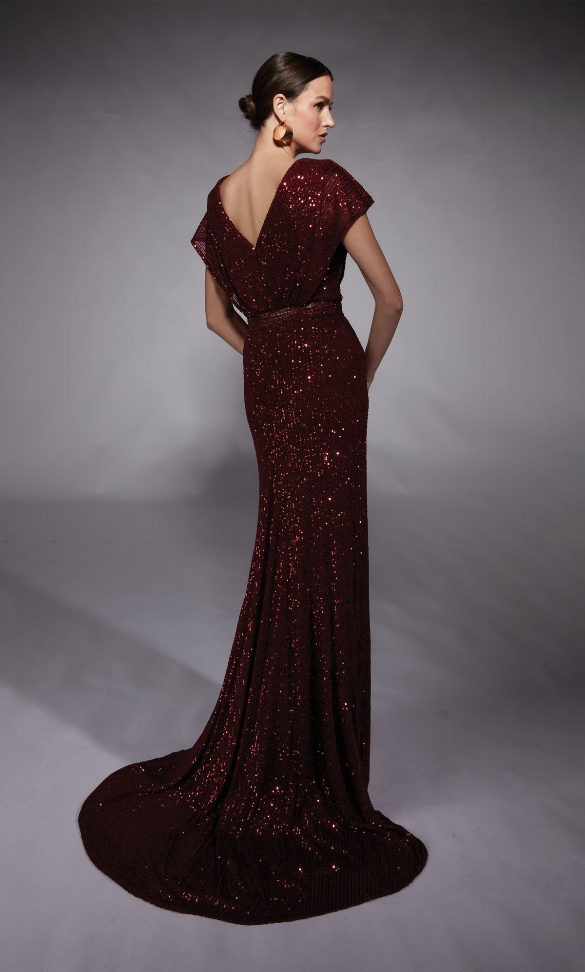 Formal Dress: 27708. Long, V-neck, Straight, V Shaped Back