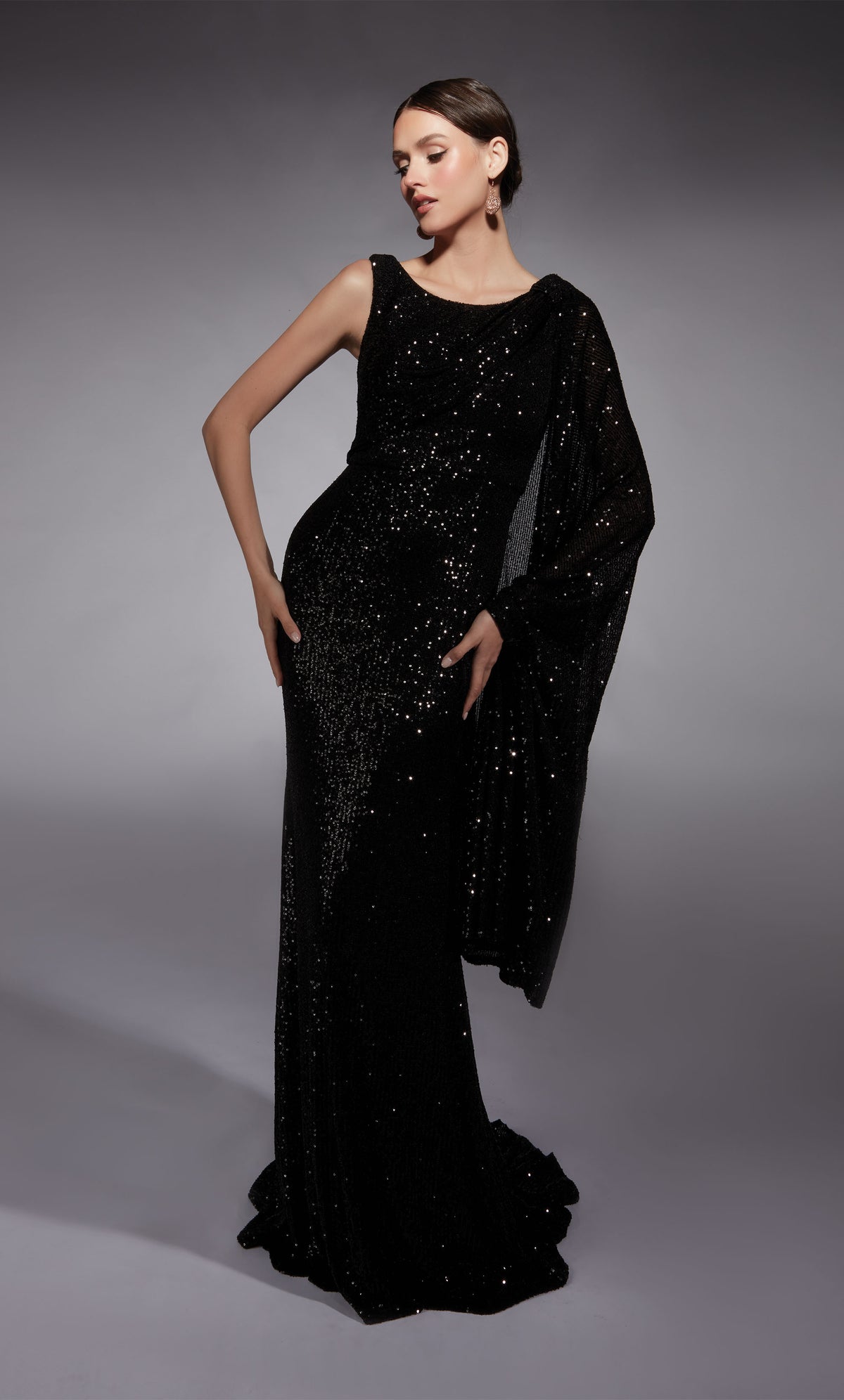 Formal Dress: 27718. Long, Scoop Neck, Straight, V Shaped Back