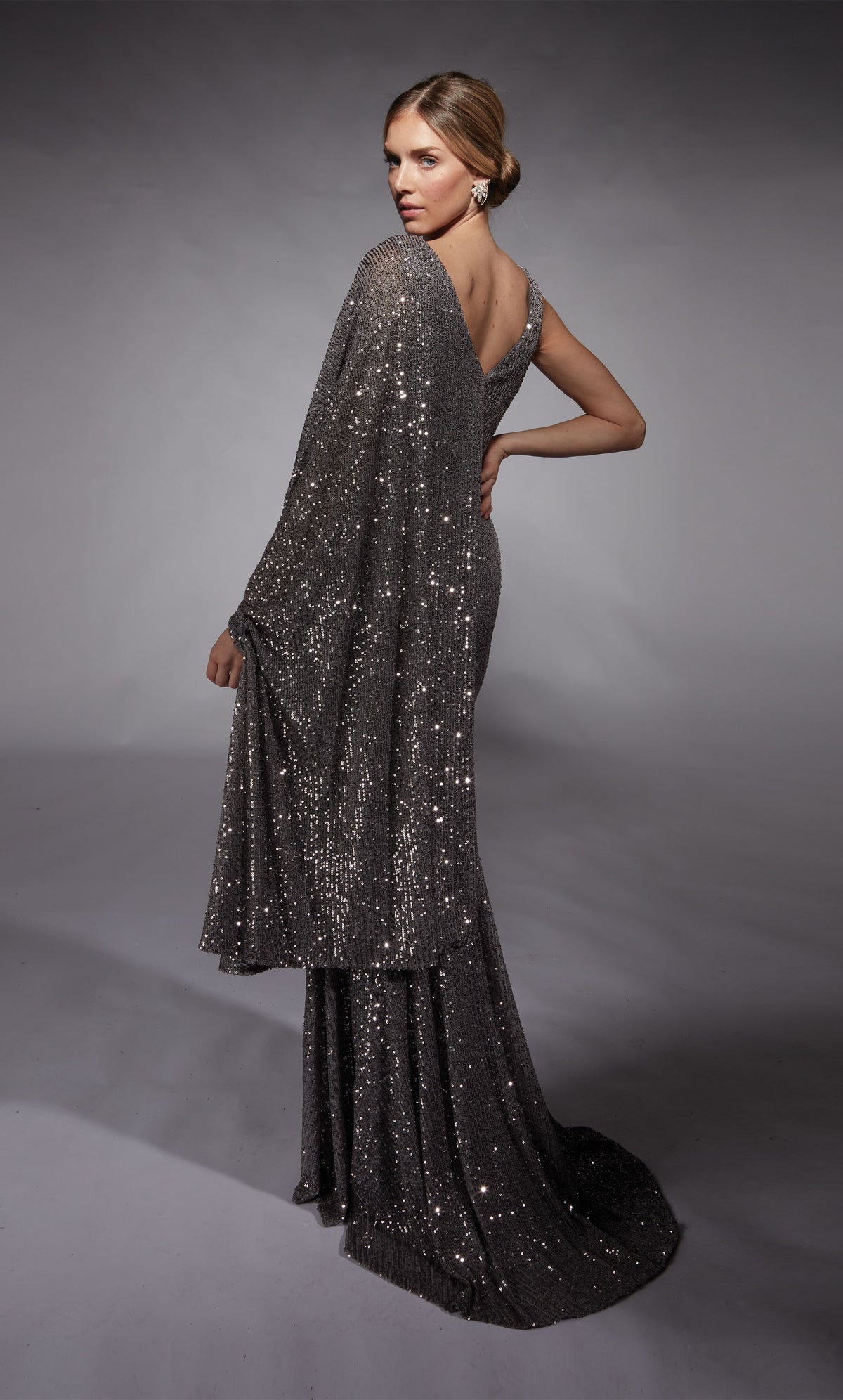 Formal Dress: 27718. Long, Scoop Neck, Straight, V Shaped Back