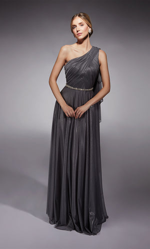 Formal Dress: 27719. Long, One Shoulder, Flowy, Closed Back