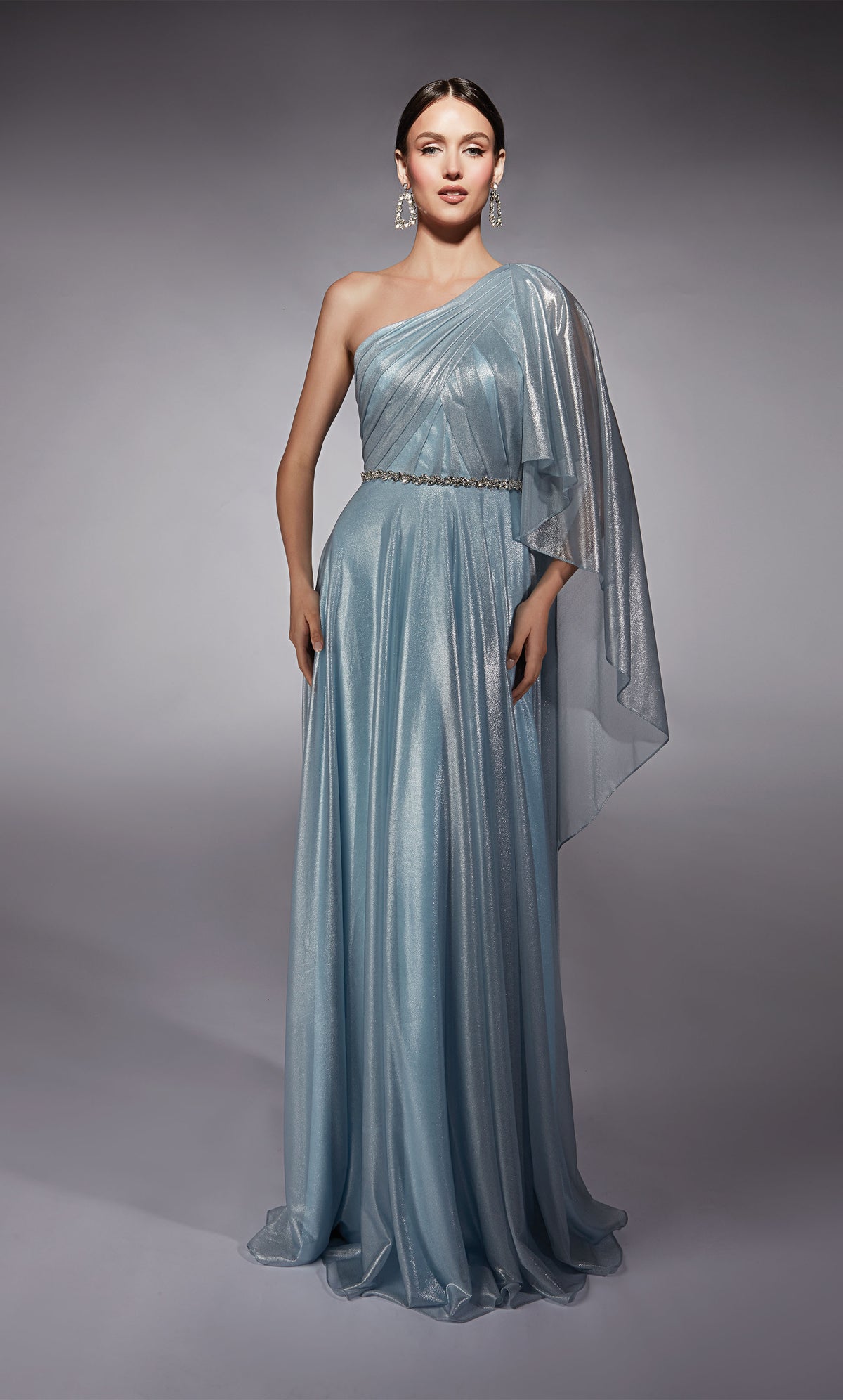 Formal Dress: 27719. Long, One Shoulder, Flowy, Closed Back