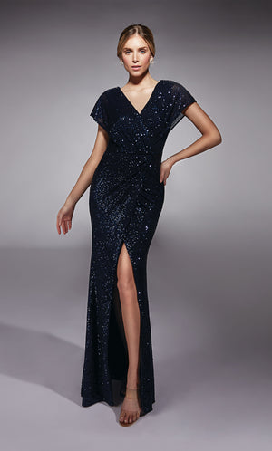 Formal Dress: 27729. Long, V-neck, Straight, V Shaped Back