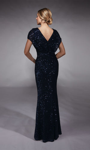 Formal Dress: 27729. Long, V-neck, Straight, V Shaped Back