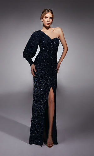 Formal Dress: 27742. Long, One Shoulder, Straight, Closed Back