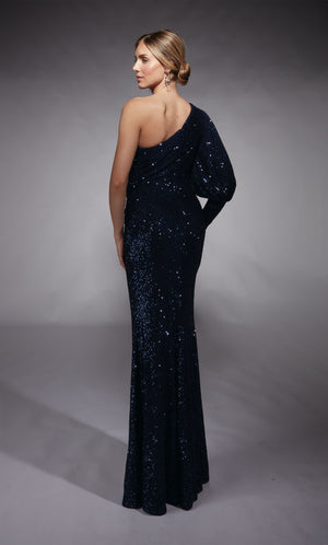 Formal Dress: 27742. Long, One Shoulder, Straight, Closed Back