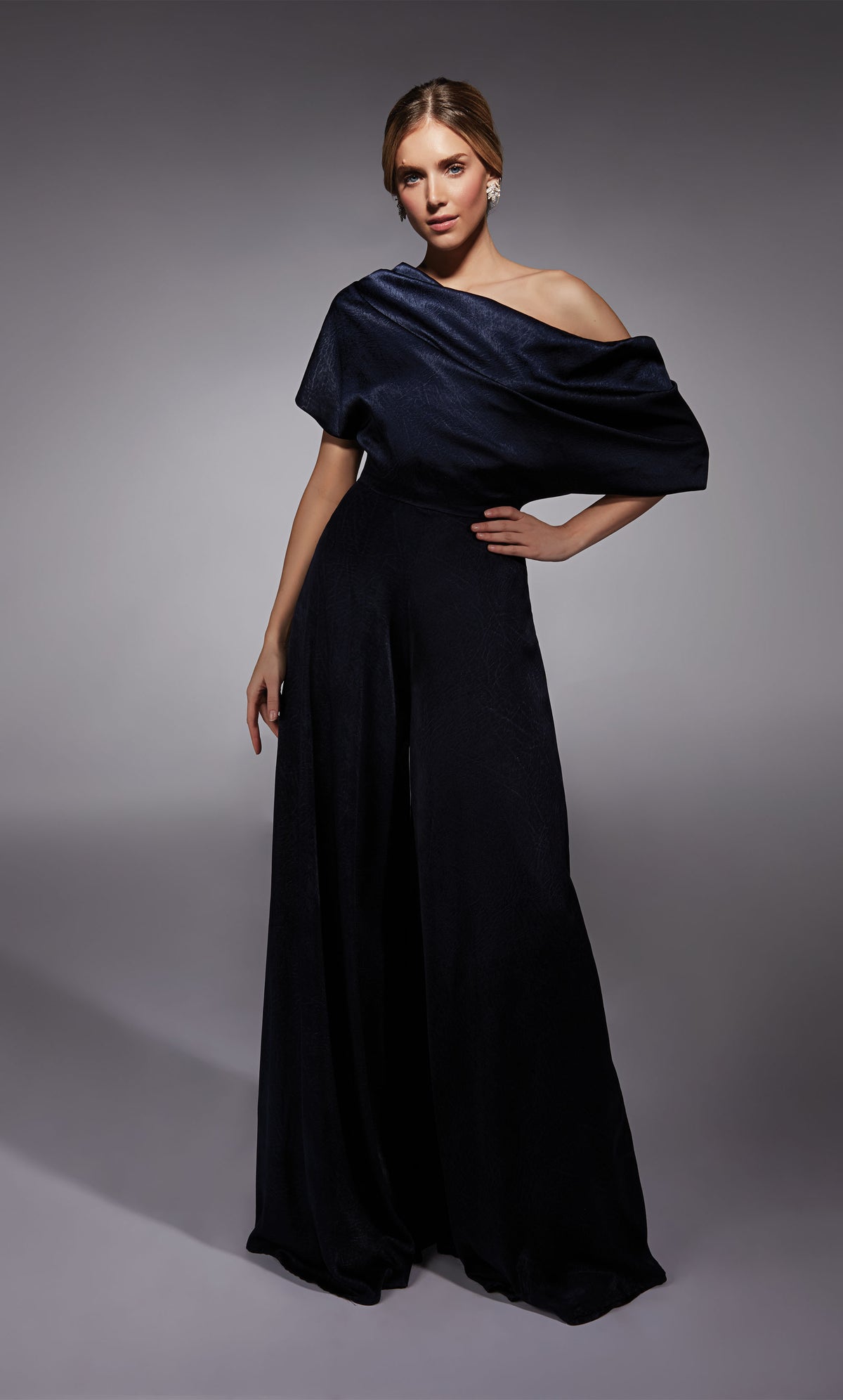 Formal Dress: 27743. Long, One Shoulder, Jumpsuit, Closed Back