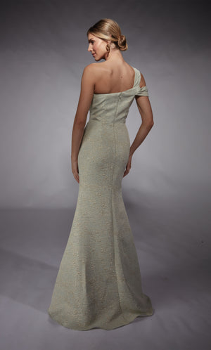 Formal Dress: 27749. Long, One Shoulder, Fit N Flare, Closed Back