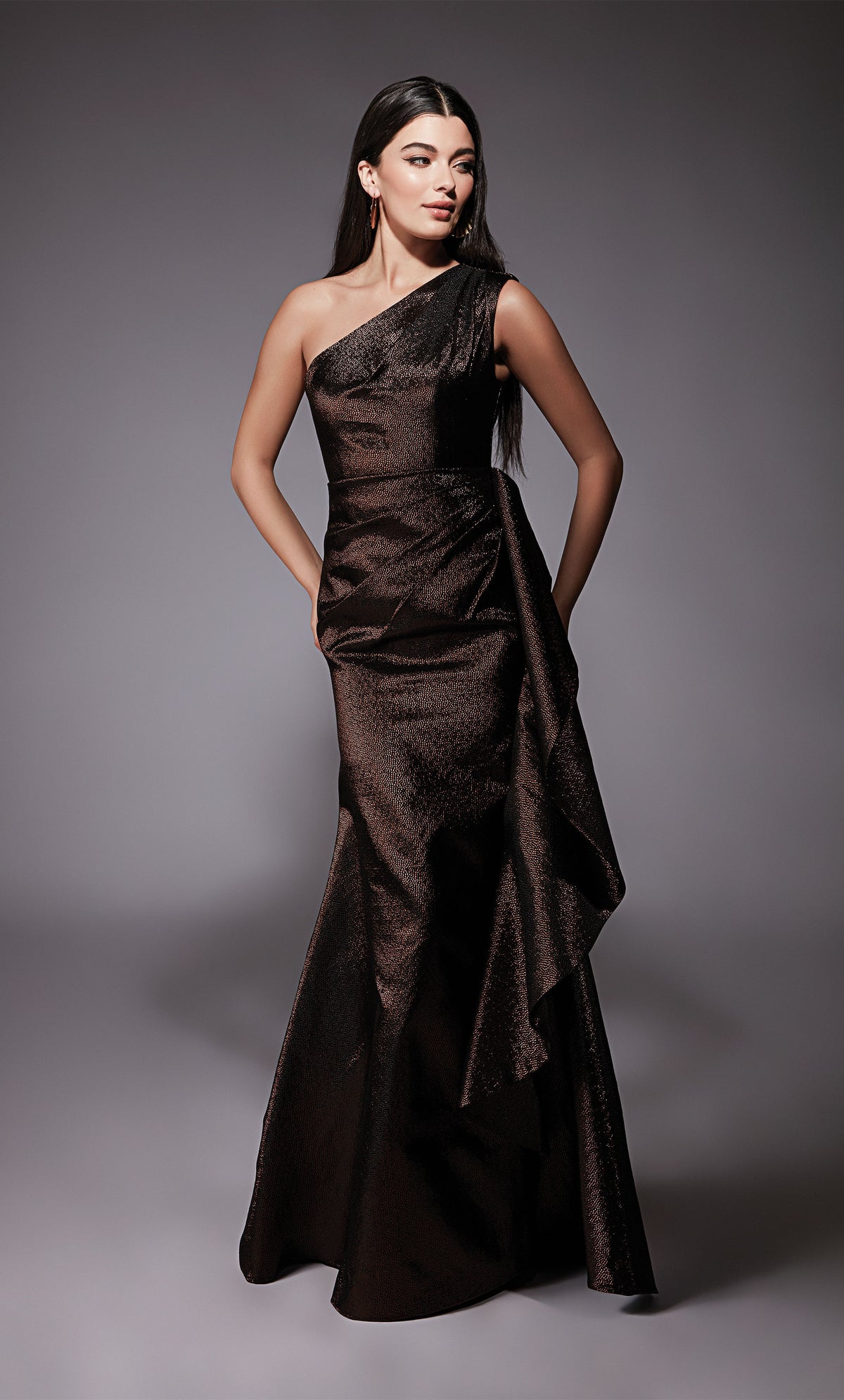 Formal Dress: 27751. Long, One Shoulder, Straight, Closed Back