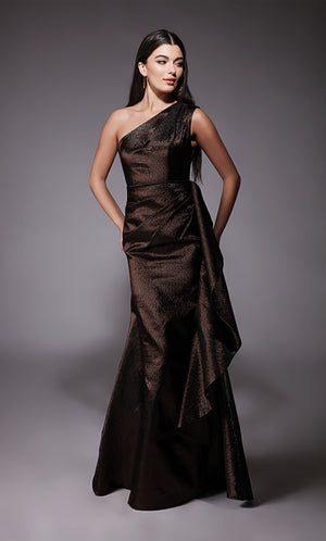 Formal Dress: 27751. Long, One Shoulder, Straight, Closed Back