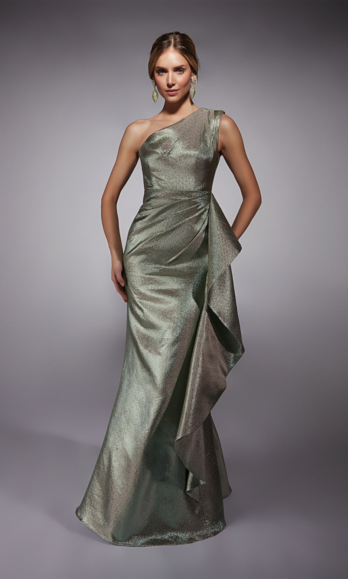 Formal Dress: 27751. Long, One Shoulder, Straight, Closed Back