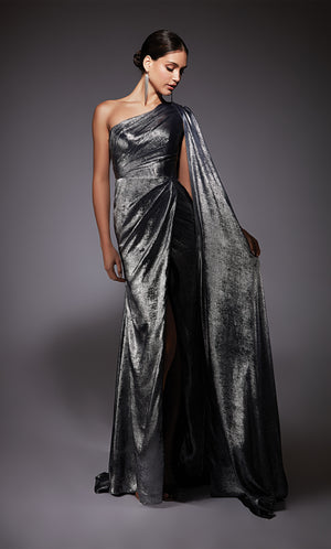 Formal Dress: 27753. Long, One Shoulder, Straight, Closed Back