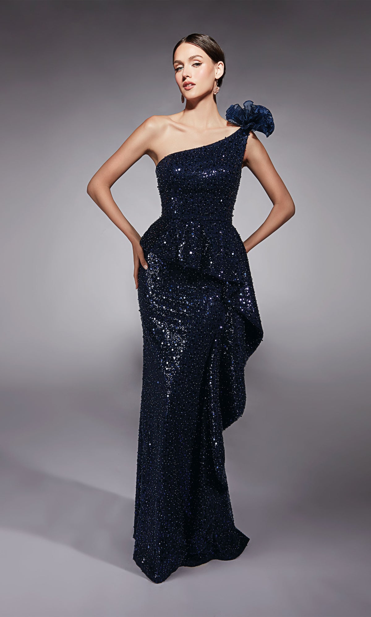 Formal Dress: 27770. Long, One Shoulder, Straight, Closed Back