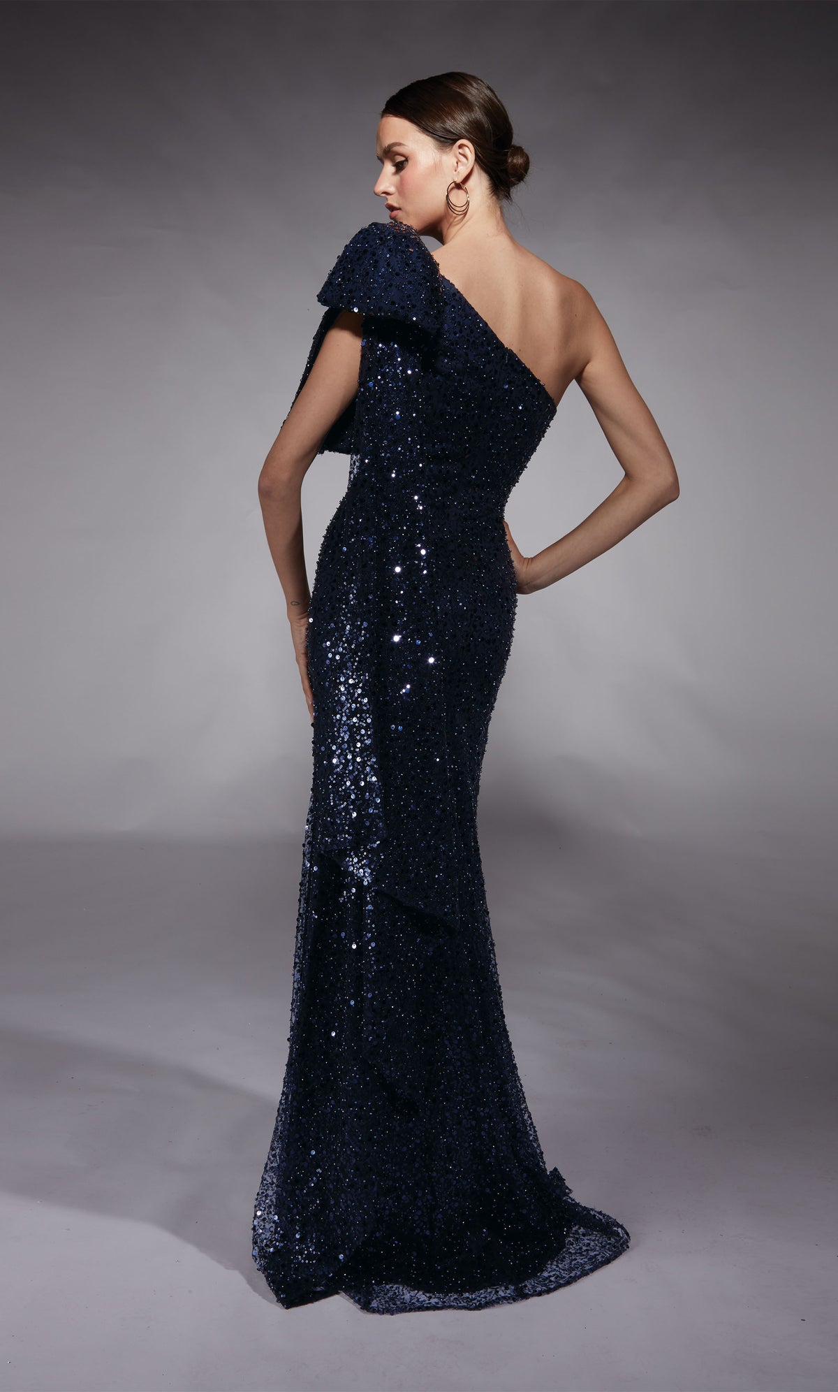 Formal Dress: 27771. Long, One Shoulder, Straight, Closed Back