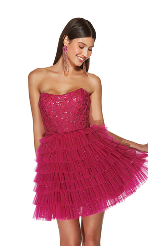 Formal Dress: 3767. Short, Strapless, A-line, Lace Up Back