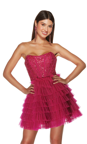 Formal Dress: 3767. Short, Strapless, A-line, Lace Up Back