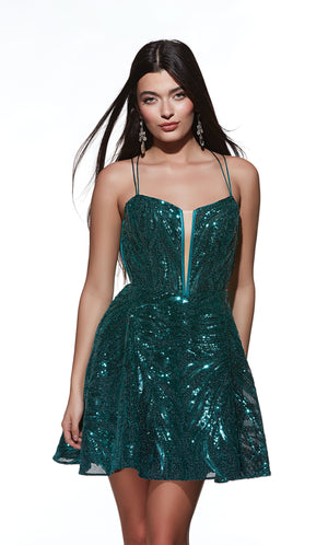 Formal Dress: 3783. Short, Plunging Neckline, A-line