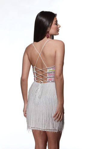 Formal Dress: 4801. Short, V-neck, Straight, Strappy Back