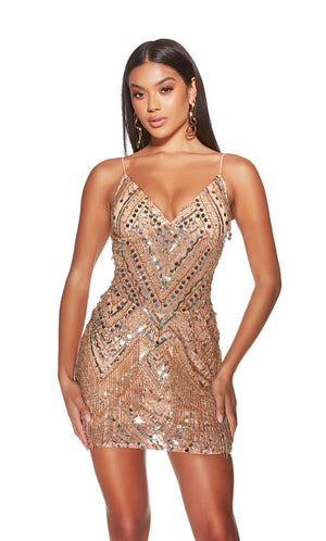 Formal Dress: 4802. Short, V-neck, Straight, Open Back