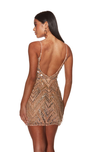 Formal Dress: 4802. Short, V-neck, Straight, Open Back