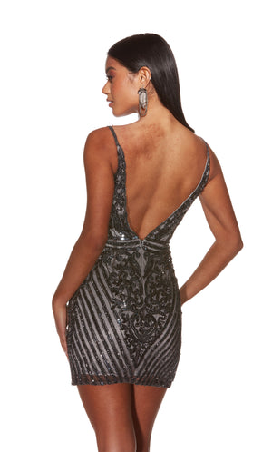 Formal Dress: 4883. Short, V-neck, Straight, V Shaped Back