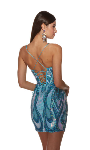 Formal Dress: 4899. Short, V-neck, Straight, Strappy Back