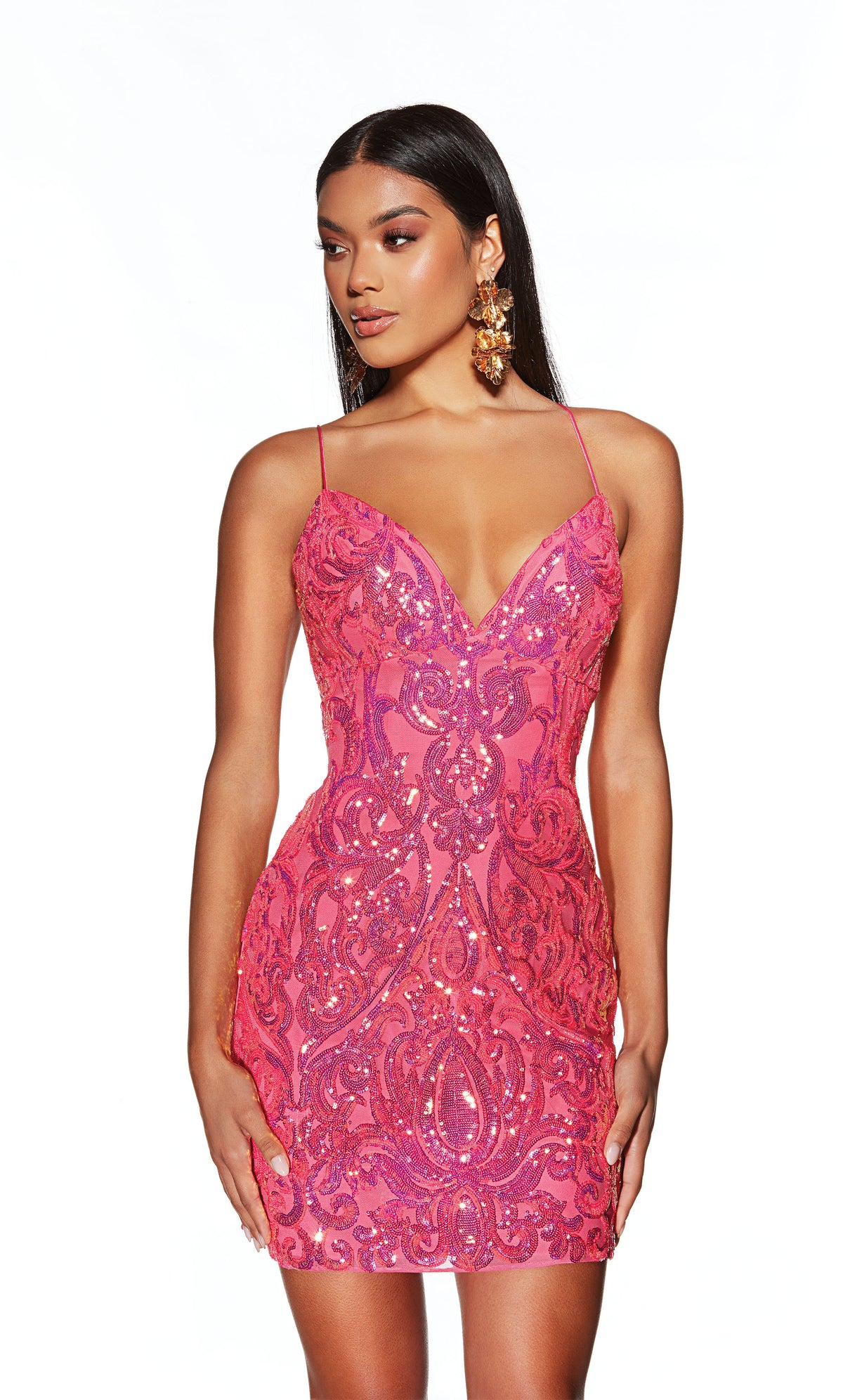 Formal Dress: 4900. Short, V-neck, Straight, Strappy Back