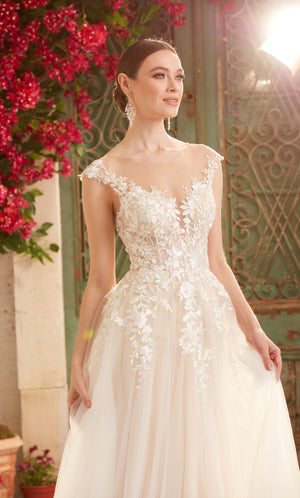 Wedding Dress: 5090. Long, Plunging Neckline, Medium Fullness