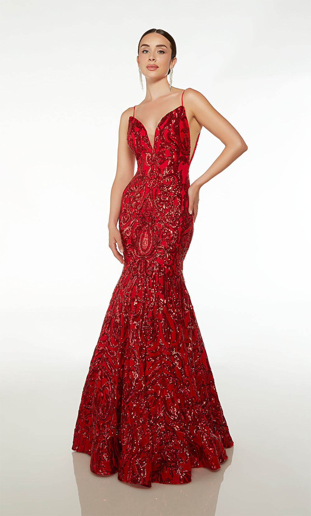 ALYCE Paris 61607 Alyce Long Plunging Neckline Illusion Side Cut Outs  Dress