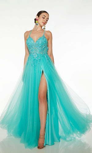 Formal Dress: 61639. Long, V-Neckline, A-line