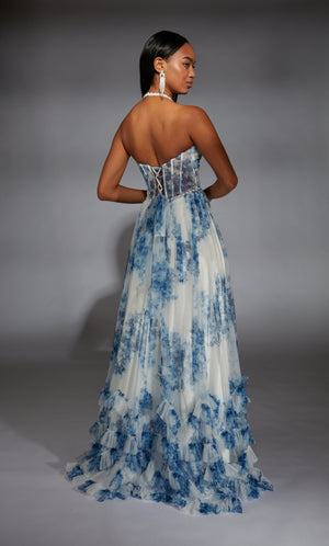 Formal Dress: 61757. Long, Halter Neckline, A Line, Lace Up Back