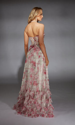 Formal Dress: 61757. Long, Halter Neckline, A Line, Lace Up Back