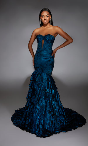 Formal Dress: 61782. Long, Strapless, Mermaid, Lace-up Back