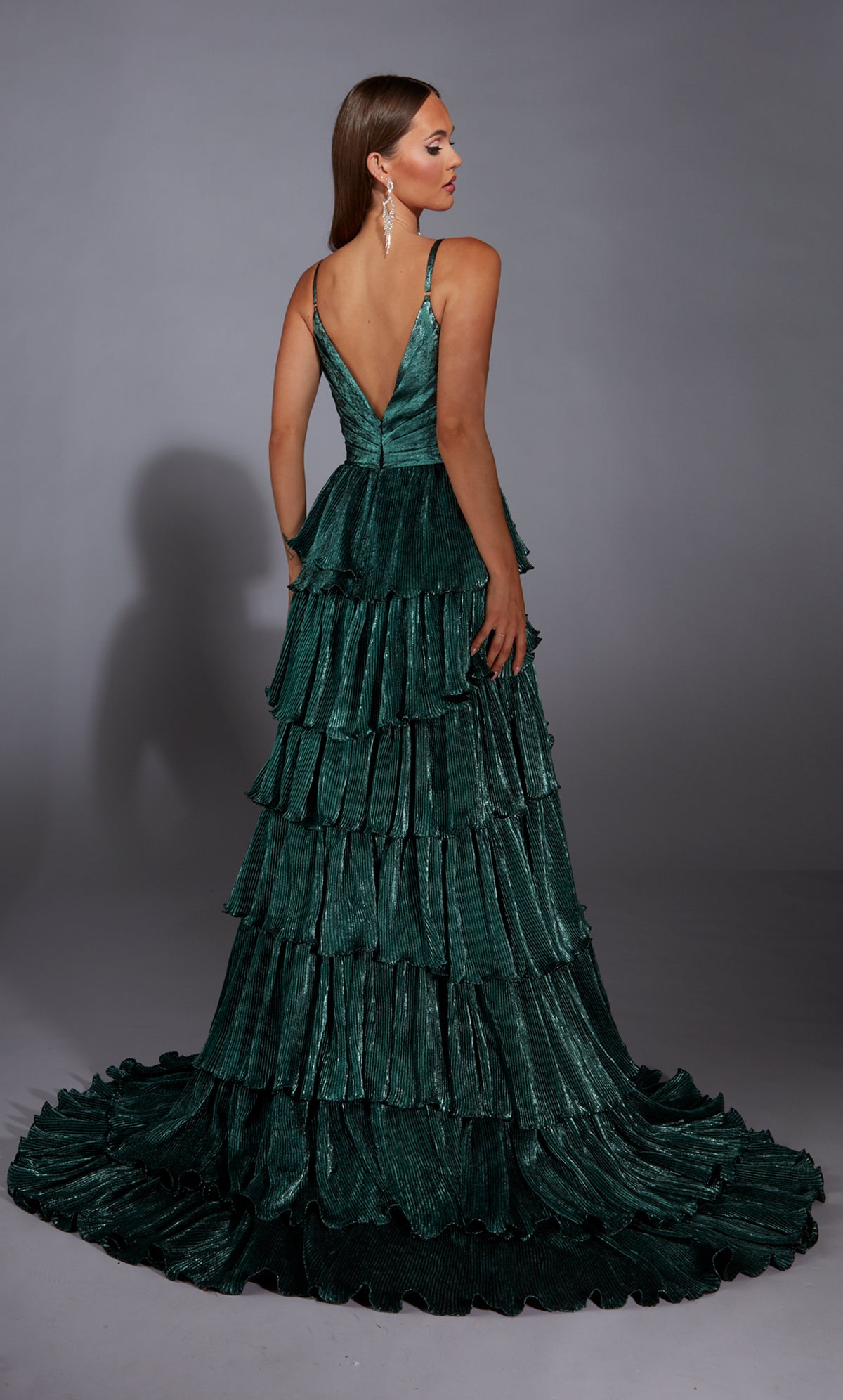 Formal Dress: 61803. Long, V-neck, A Line, V Shaped Back