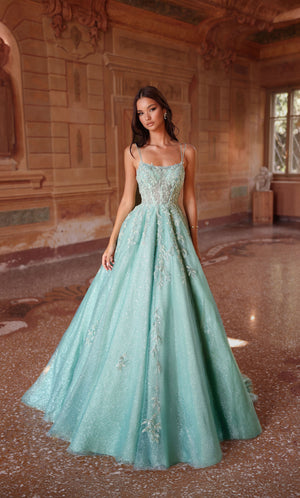 Formal Dress: 61824. Long, Scoop Neck, Ballgown, Lace-up Back