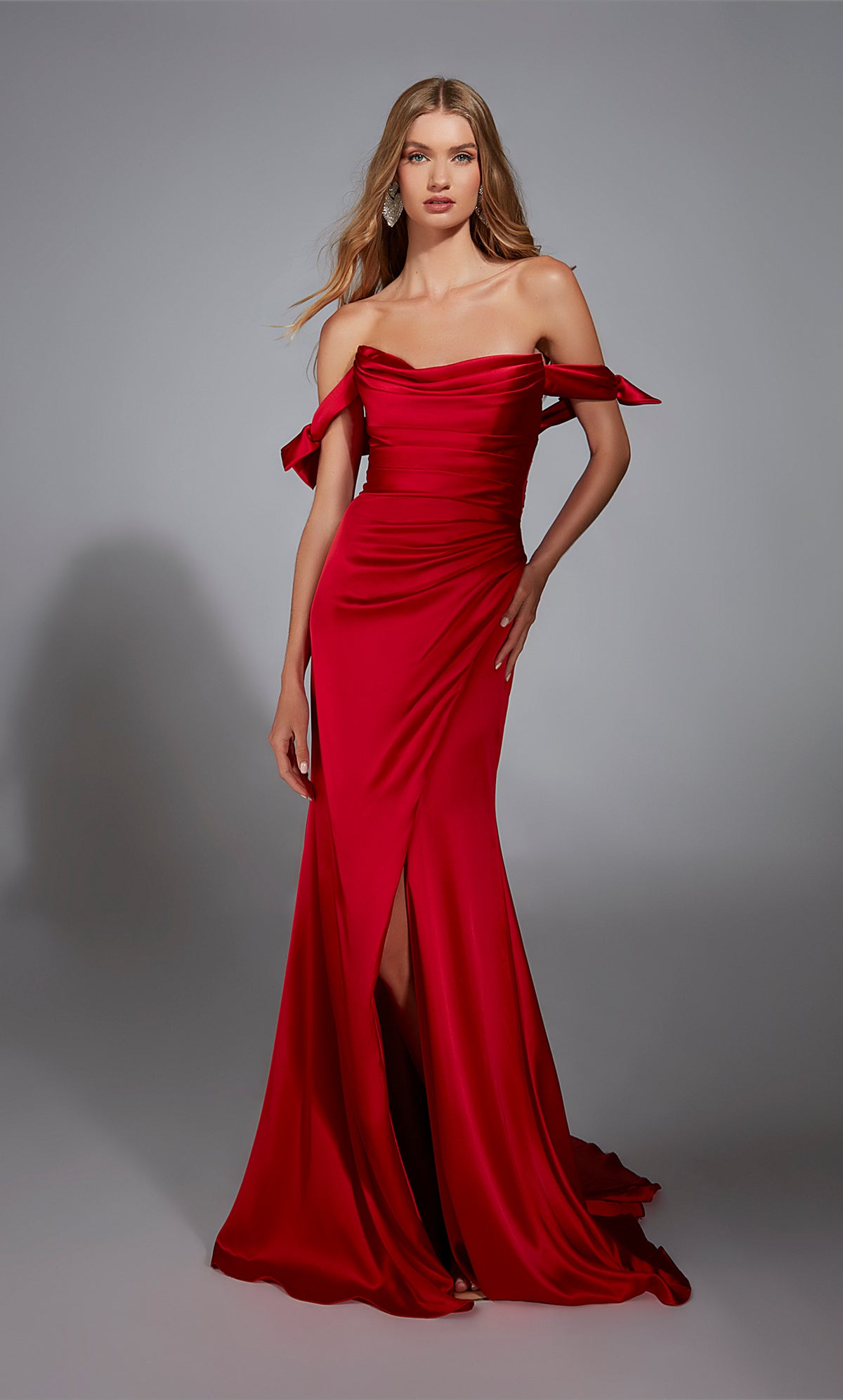 Formal Dress: 61826. Long, Off The Shoulder, Fit N Flare, Closed Back