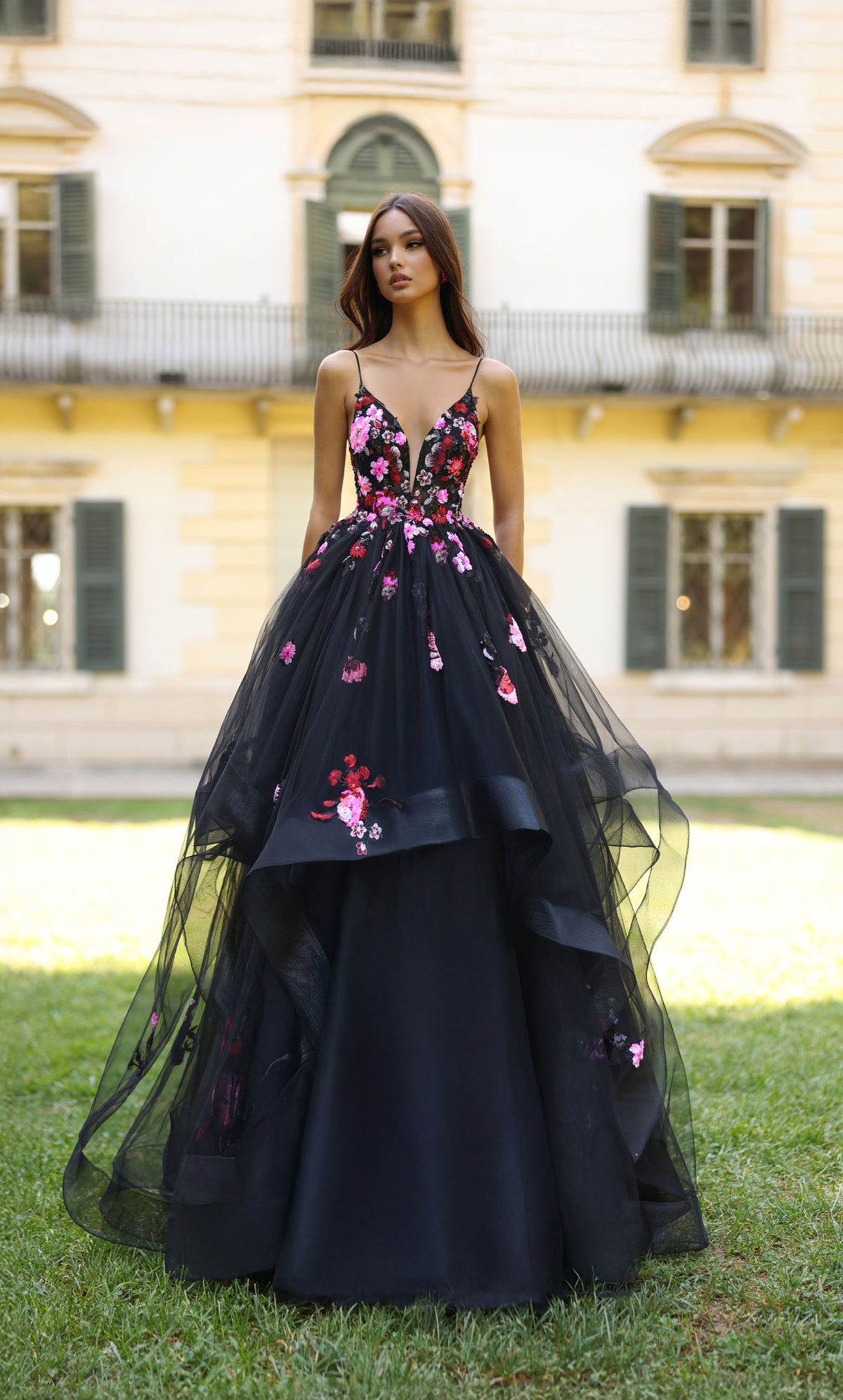 Formal Dress: 61838. Long, Plunging Neckline, Ballgown, V Shaped Back